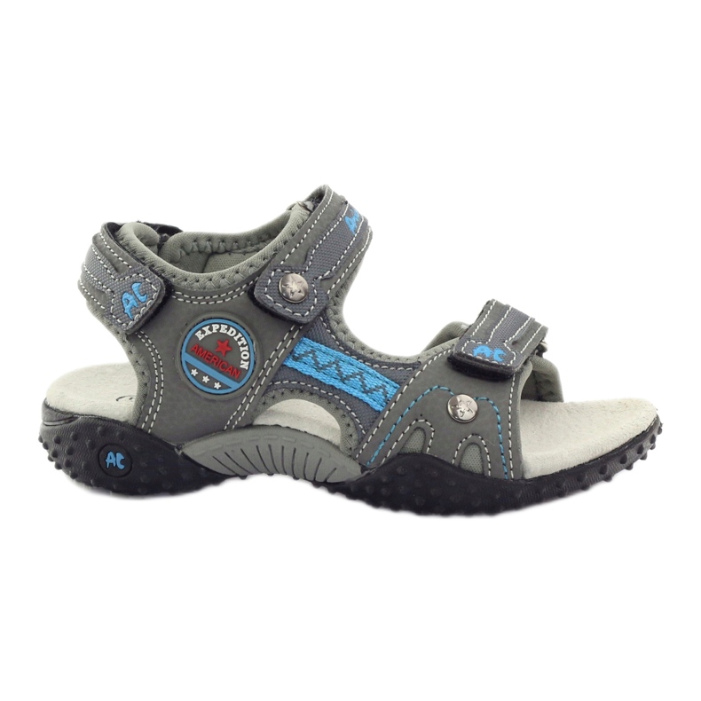 American Club Klettsandalen mit American 1618 grauem Ledereinsatz blau