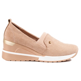 SHELOVET Damen Keilschuhe beige Potocki Wildleder