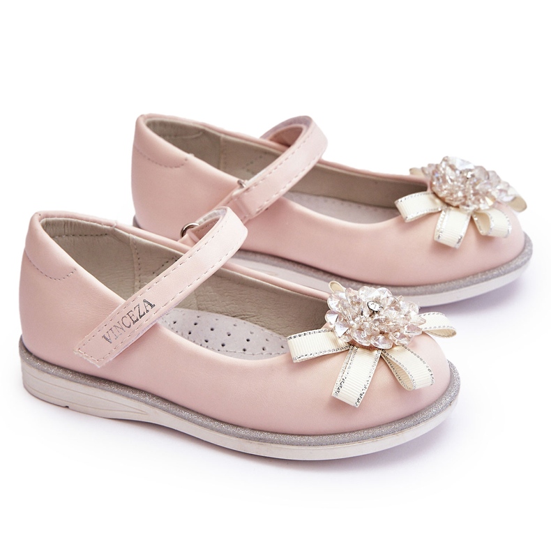 Vinceza Kinder-Ballerinas mit Klettverschluss und dekorativer Blume Pink Freya rosa