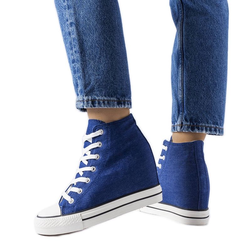 Jeans-Sneaker mit Keilabsatz blau
