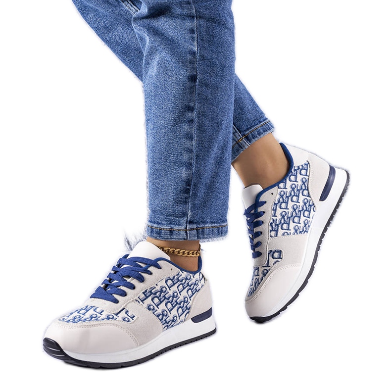 Graue und blaue Turnschuhe mit Arcouet-Print