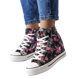 BM Schwarze Sneaker mit Keilabsatz und Blumenmuster von Fouquet