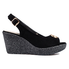 Schwarze Keilsandalen aus Wildleder von Shelovet für Damen