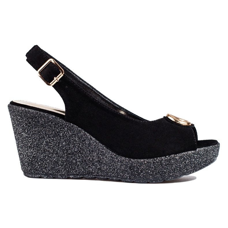 Schwarze Keilsandalen aus Wildleder von Shelovet für Damen