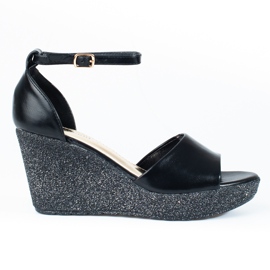 Schwarze Shelovet-Sandalen mit hohem Keilabsatz für Damen