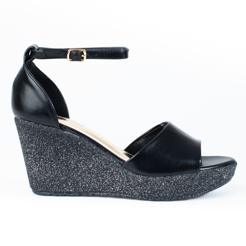 Schwarze Shelovet-Sandalen mit hohem Keilabsatz für Damen