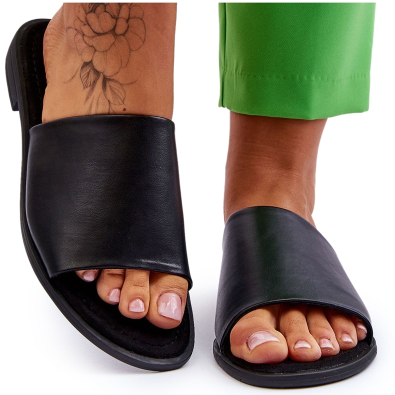 Glatte Lederpantoffeln für Damen Schwarz Cerise