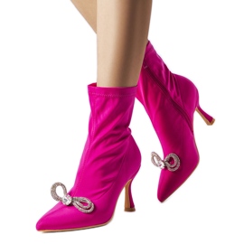 PA1 Rosafarbene Stiefel, die mit einer Mars-Schleife aus Zirkonia verziert sind