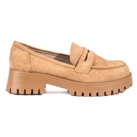 Damen-Loafer aus braunem Wildleder von Shelovet mit dicker Sohle