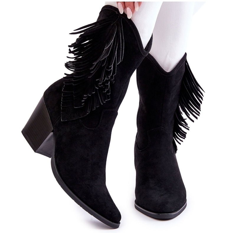 S.Barski Niedrige Wildleder-Cowboystiefel für Damen Schwarz Elyse