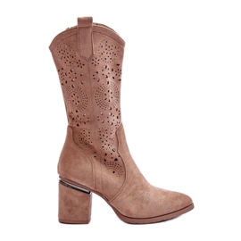 S.Barski Durchbrochene Wildlederstiefel für Damen Beige Adelia