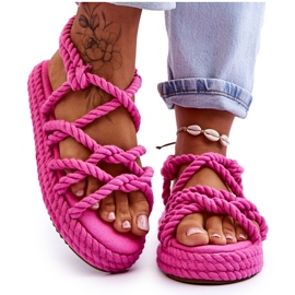 Modische geflochtene Damensandalen Fuchsia Tiffanie rosa