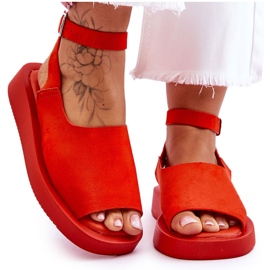 FG2 Bequeme Damen-Plateau-Sandalen in Dunkelorange Rubin