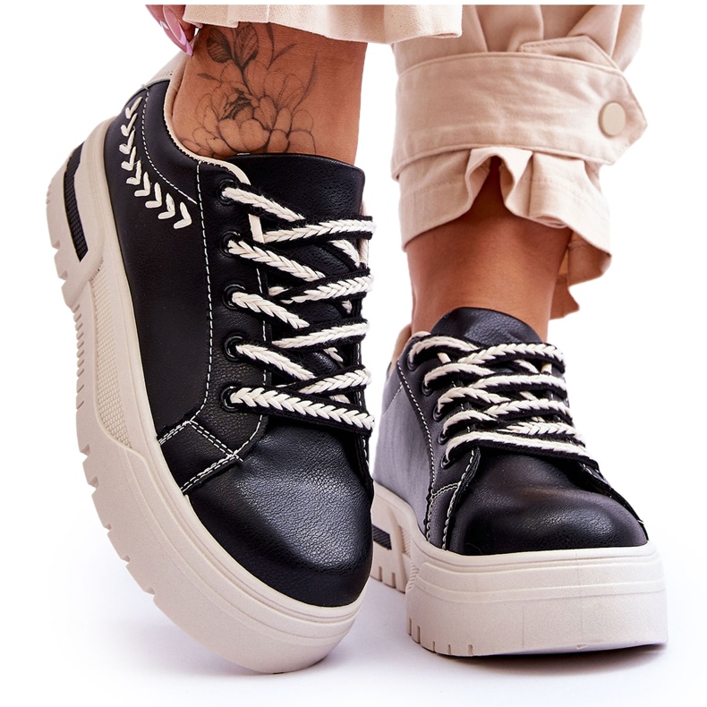 FG2 Bequeme Sportschuhe für Damen auf der Plattform Schwarz und Beige Devan