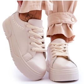 FG2 Bequeme Damen-Plateau-Sportschuhe Beige Devan