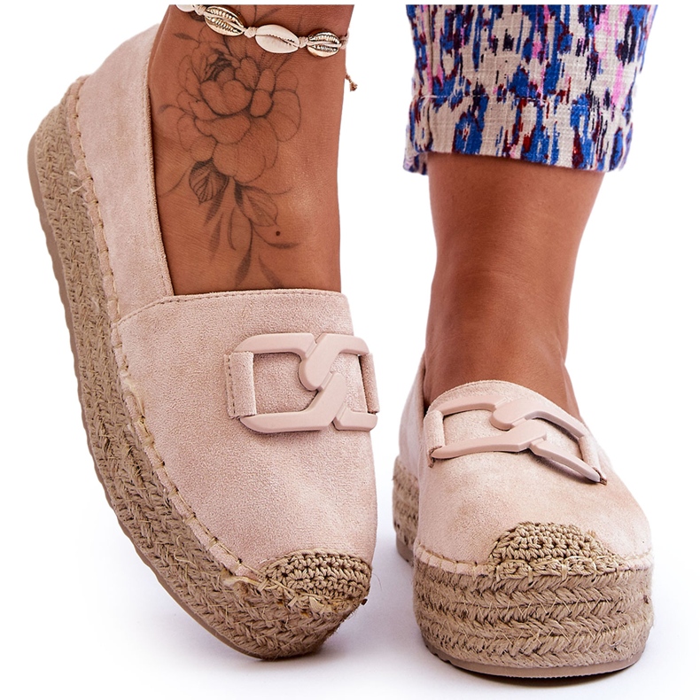 FI1 Klassische Damen-Plateau-Espadrilles Beige Maurine