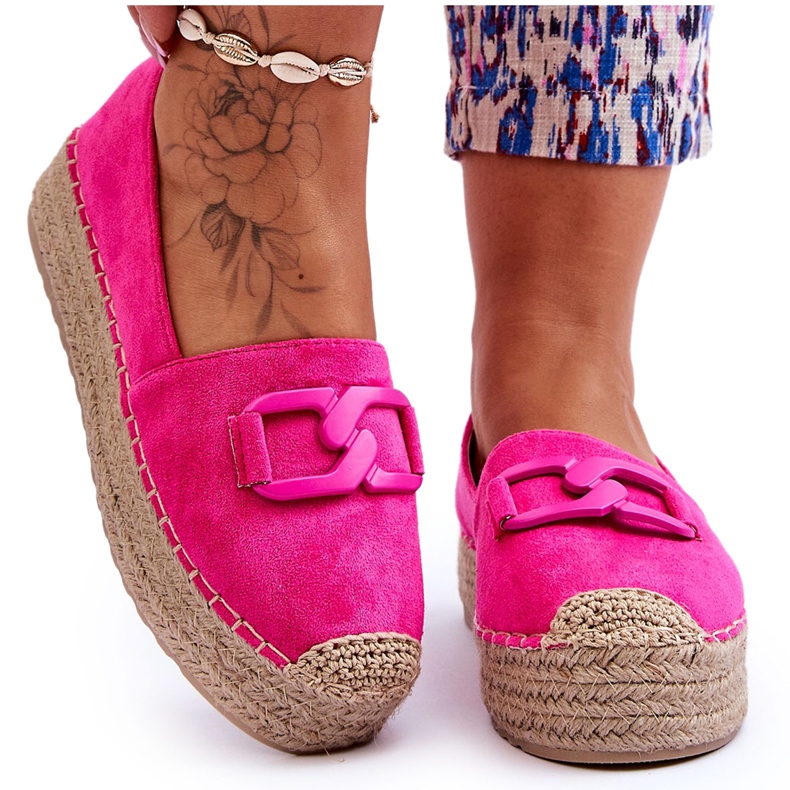 FI1 Klassische Damen-Plateau-Espadrilles Fuchsia Maurine rosa