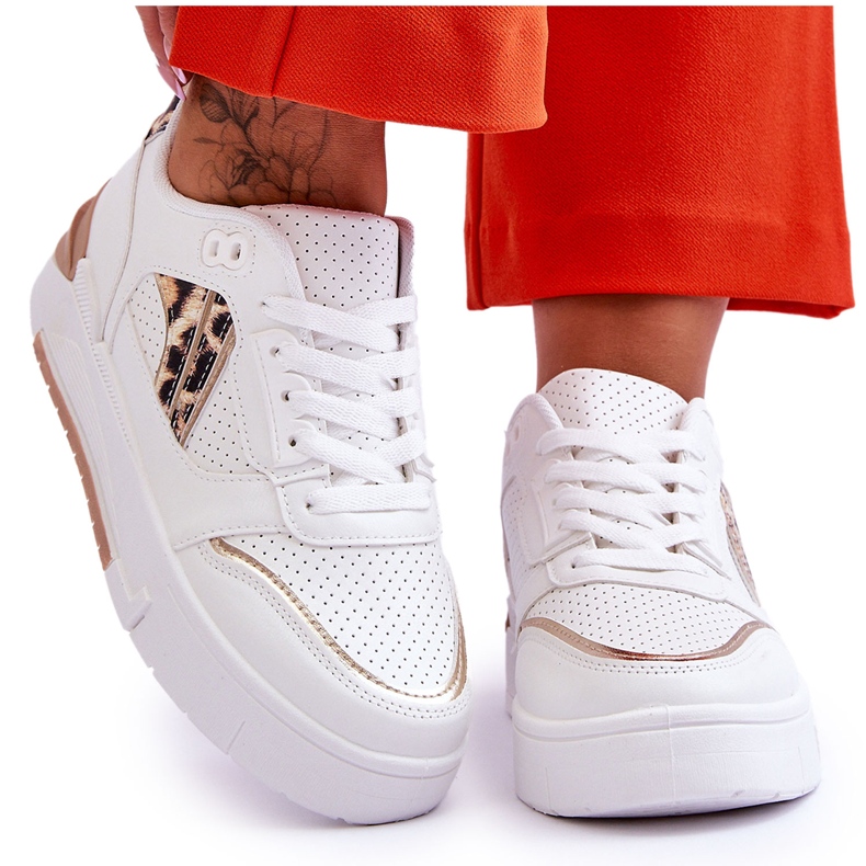 Damen Leder Leopard Sportschuhe Weiß Nancey