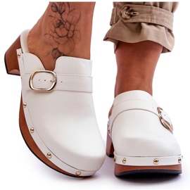 FI1 Damen Lederpantoffeln Clogs Weiß Fanett