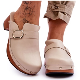 FI1 Damen Leder Clogs Beige Fanett