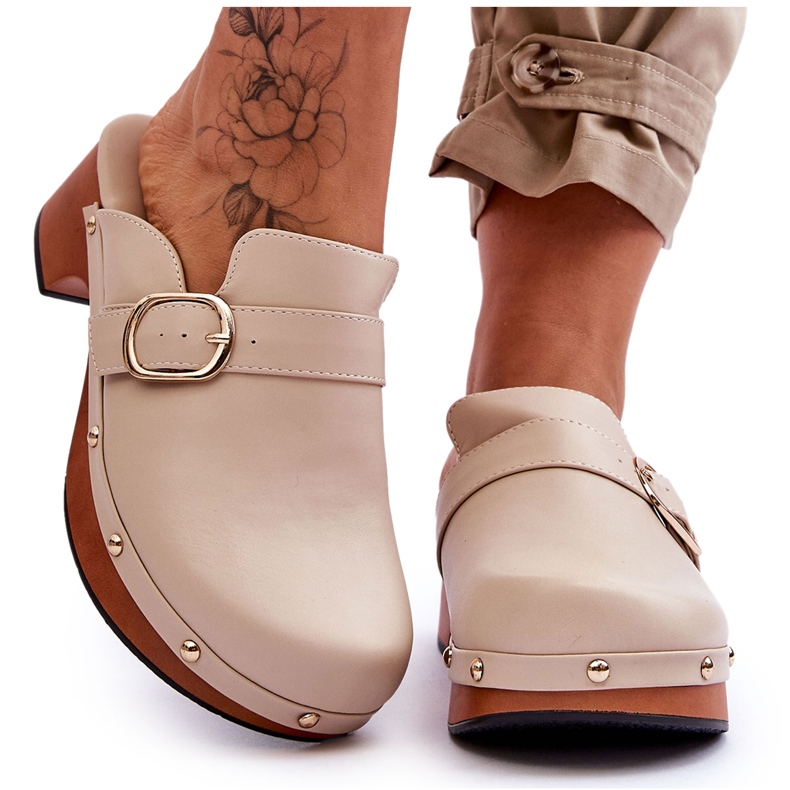 FI1 Damen Leder Clogs Beige Fanett
