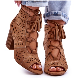 FB1 Camel Letya durchbrochene High Heel Stiefel beige