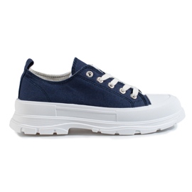 Shelovet Jeans-Plateau-Sneakers für Damen blau