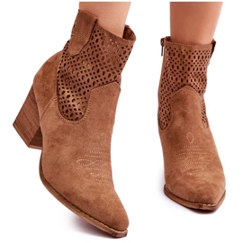 FB1 Damen-Wildleder-Cowboystiefel mit Absatz Braun Norvella beige