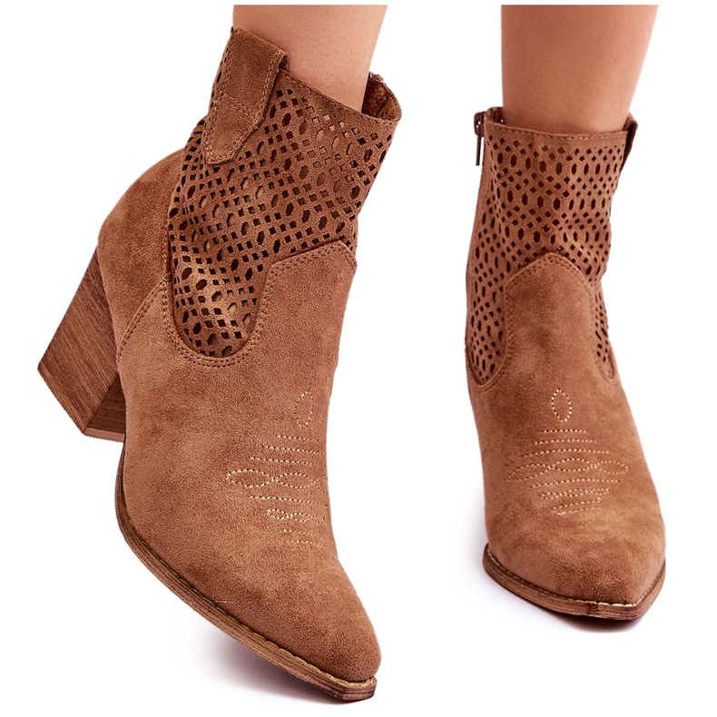 FB1 Damen-Wildleder-Cowboystiefel mit Absatz Braun Norvella beige