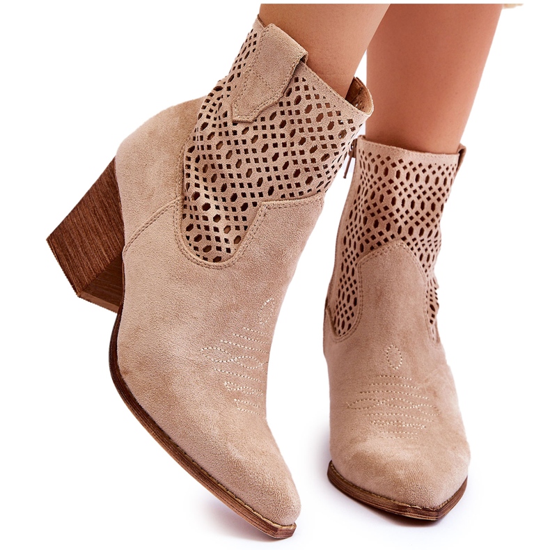 FB1 Cowboystiefel aus Wildleder für Damen Beige Norvella