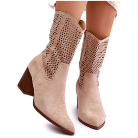 FB1 Hohe Wildleder-Cowboystiefel für Damen Beige Turner