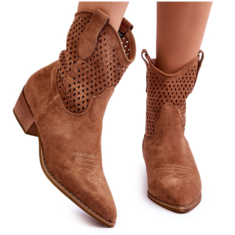 FB1 Durchbrochene Camel Reeds Cowboystiefel für Damen braun