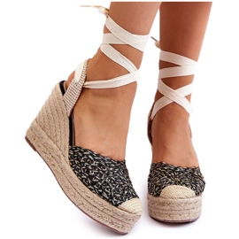 Schnürsandalen mit Keilabsatz für Damen Schwarz Josephine