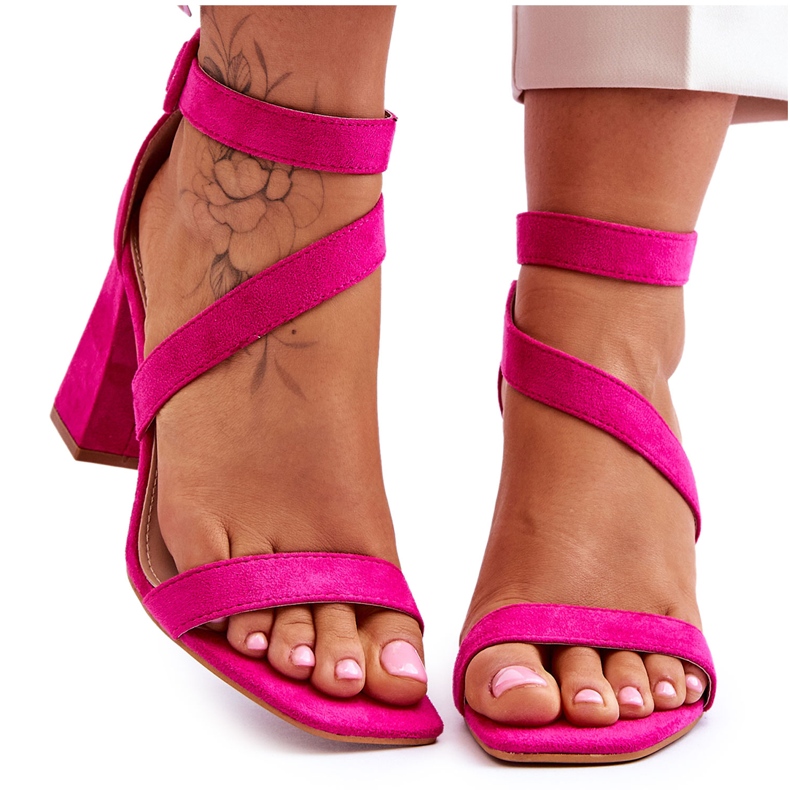 Damensandalen aus Wildleder mit hohem Absatz Fuchsia Lanes rosa