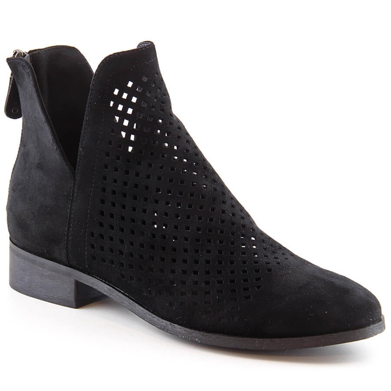 Durchbrochene schwarze Wildlederstiefel für Damen Potocki SZ12107