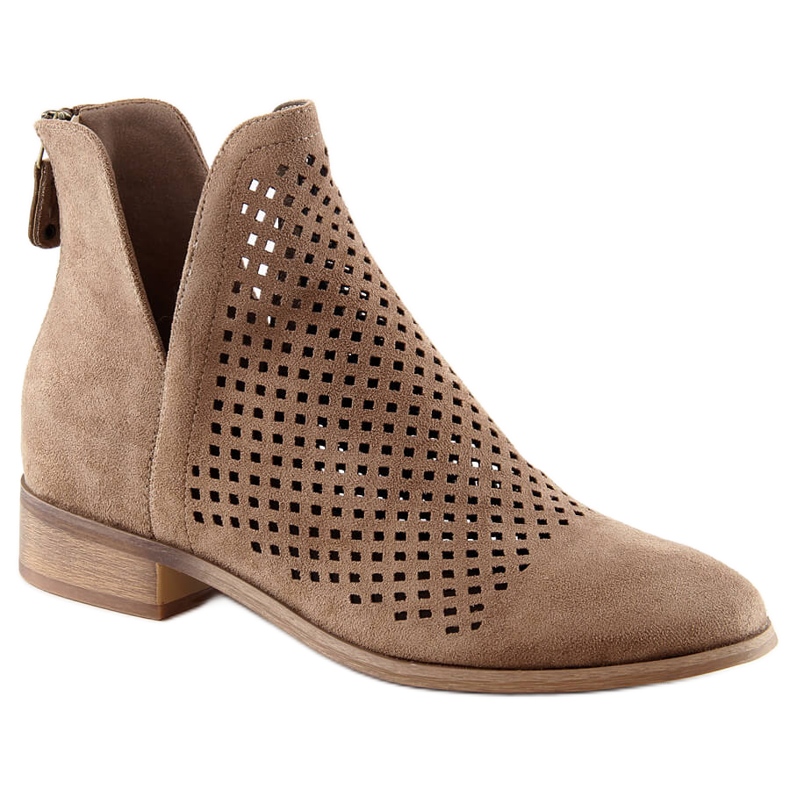 Durchbrochene beige Damenstiefel aus Wildleder Potocki SZ12107