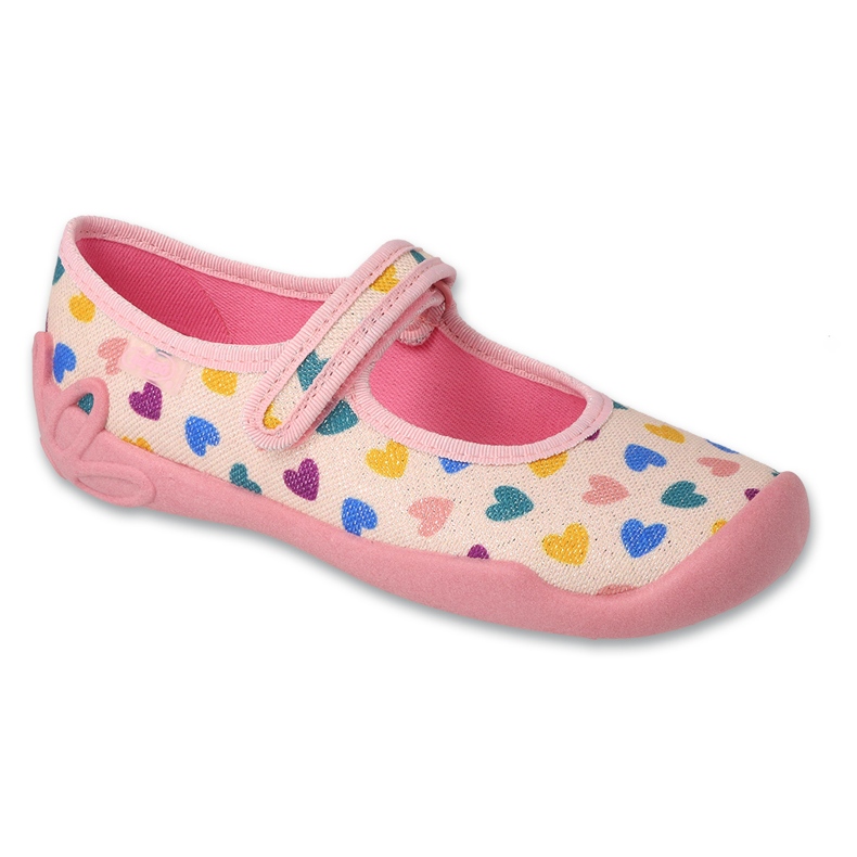 Befado Kinderruhrschuhe mit Klettverschluss 114Y515 Pink mit farbenfrohen Herzen rosa
