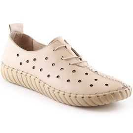 Bequeme durchbrochene beige Damenschuhe aus Leder Artiker 48C0568