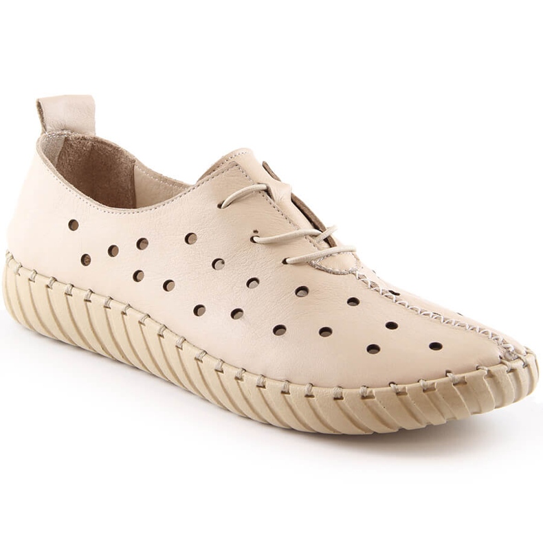 Bequeme durchbrochene beige Damenschuhe aus Leder Artiker 48C0568