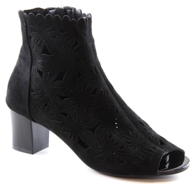 M. DASZYŃSKI Durchbrochene Damenstiefel Peeptoe schwarz M.Daszyński MR1954-10