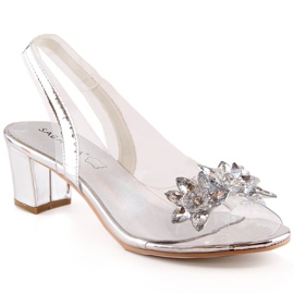 Sabatina 2014-600 Silberne transparente Damensandalen mit Zirkonen silber-