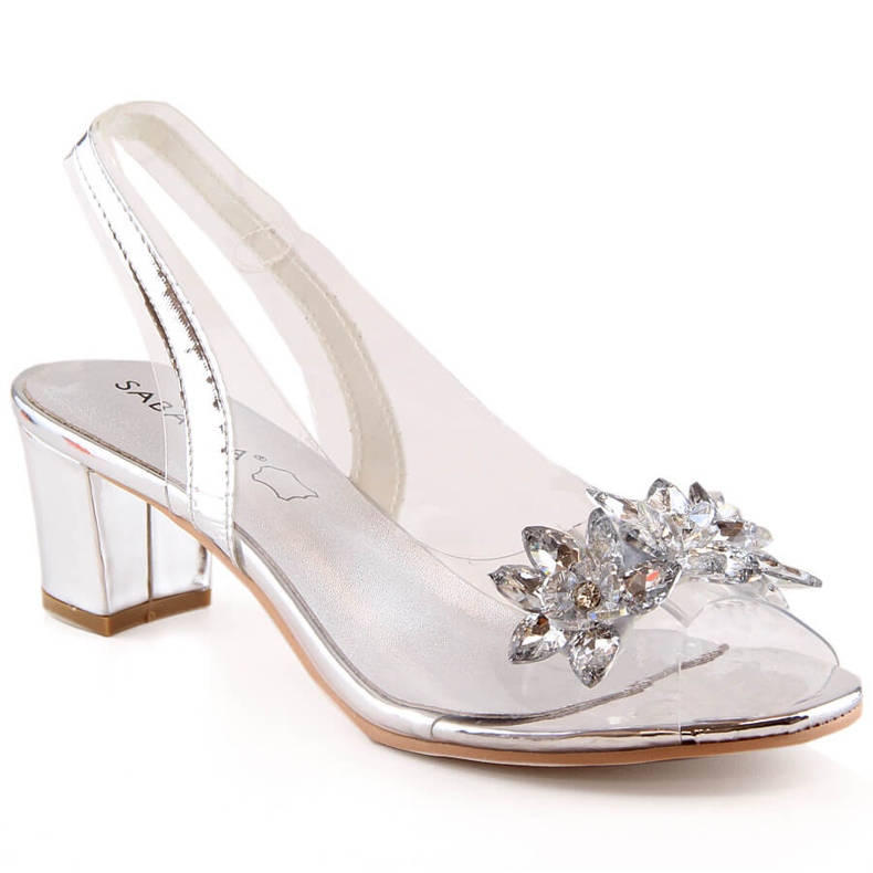Sabatina 2014-600 Silberne transparente Damensandalen mit Zirkonen silber-