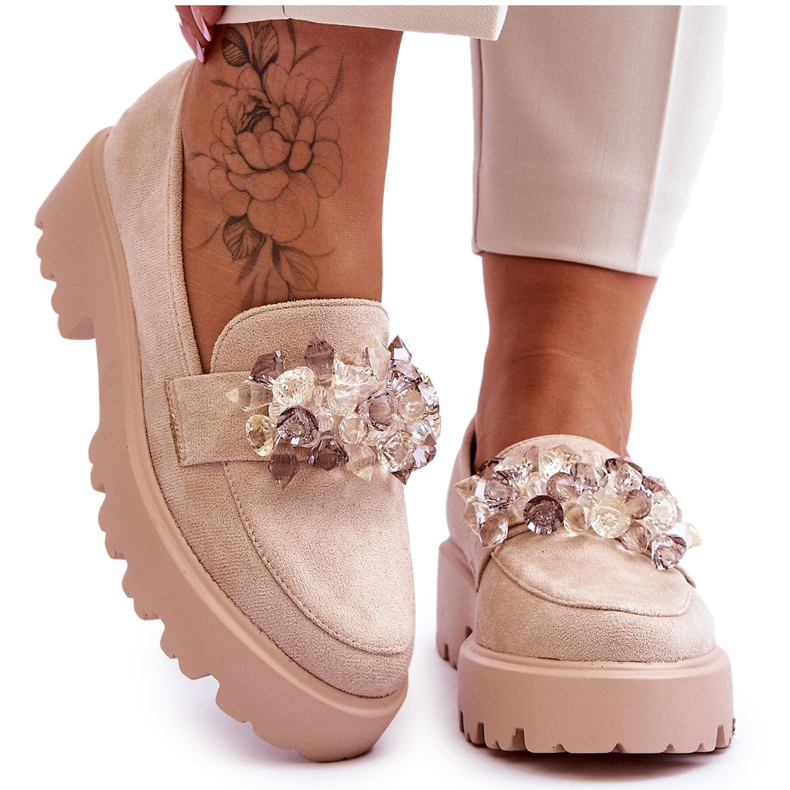 FB2 Damen-Plateau-Loafer mit beigefarbenen Ornamenten Brenda