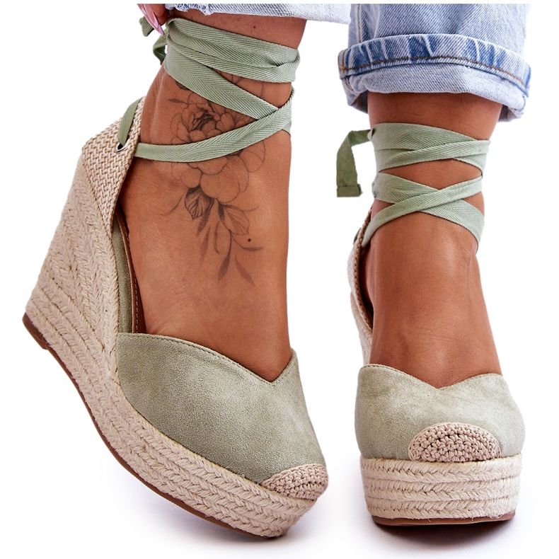 Damen-Schnürsandalen mit Keilabsatz Bethany Green grün