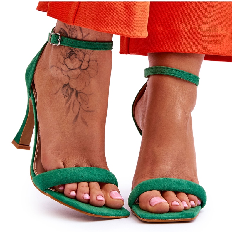 Grüne Rousses-Sandalen aus Wildleder für Damen mit hohem Absatz