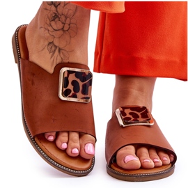 FJ1 Damenhausschuhe mit Zierelement Camel Leonia braun