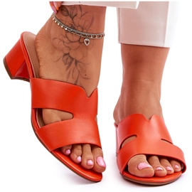 FJ1 Klassische orange Miley Lederpantoffeln mit niedrigem Absatz