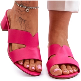 FJ1 Klassische fuchsiafarbene Miley Leder-Flip-Flops mit niedrigem Absatz rosa