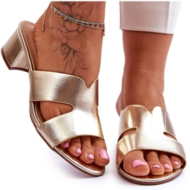 FJ1 Klassische Ledersandalen mit niedrigem Absatz Golden Miley