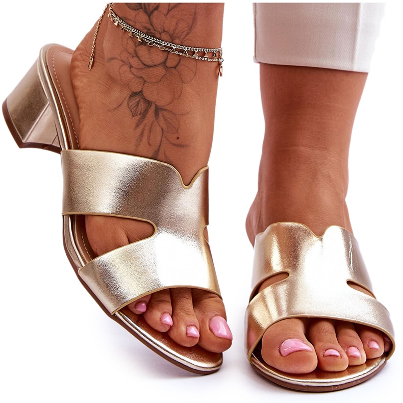 FJ1 Klassische Ledersandalen mit niedrigem Absatz Golden Miley